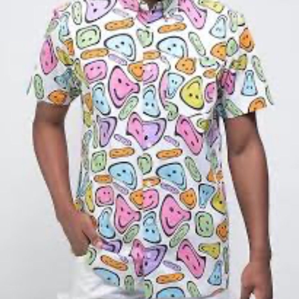 Vintage aLaB Casual Multicolor Smile-Print Button-Down Shirt Size M